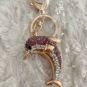 Rhinestone Dolphin Purse Charm Keychain